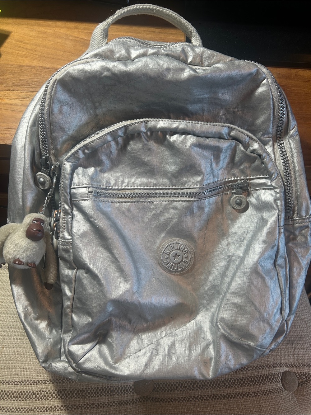 Kipling Metallic Silver Backpack